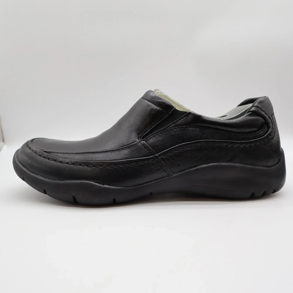 Hush Puppies Zone Slip On Shoes Mens 10 Black Leather Comfort H100050 NEW