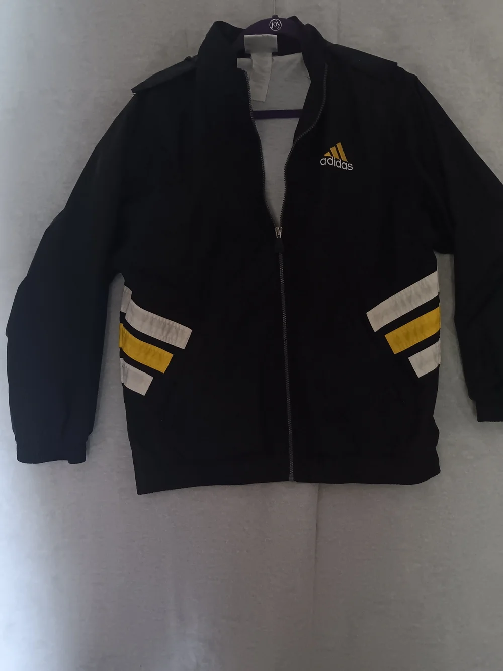 Vintage Adidas Men's Black Track Jacket with Yellow & White Accents