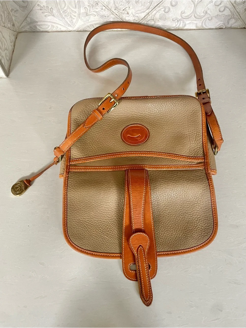 Dooney & Bourke - Vintage Taupe Crossbody with Tan Trim