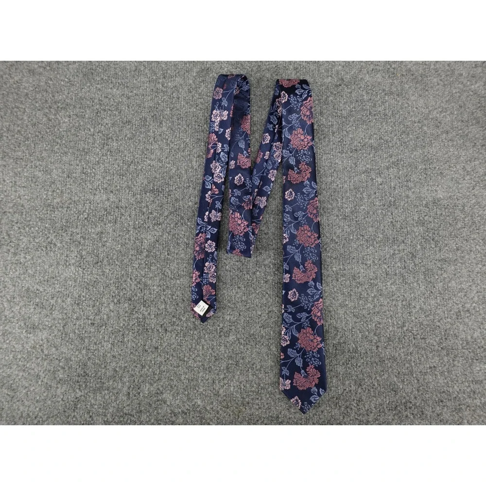 Bar III Necktie Mens OS Navy Blue Rose Floral Silk Blend‎ Slim 2.75