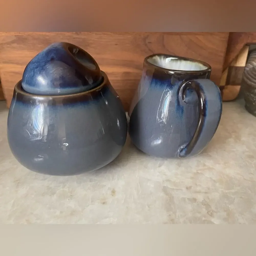 Sango Blue Ceramic Sugar and Creamer Set Nova Blue *Retired