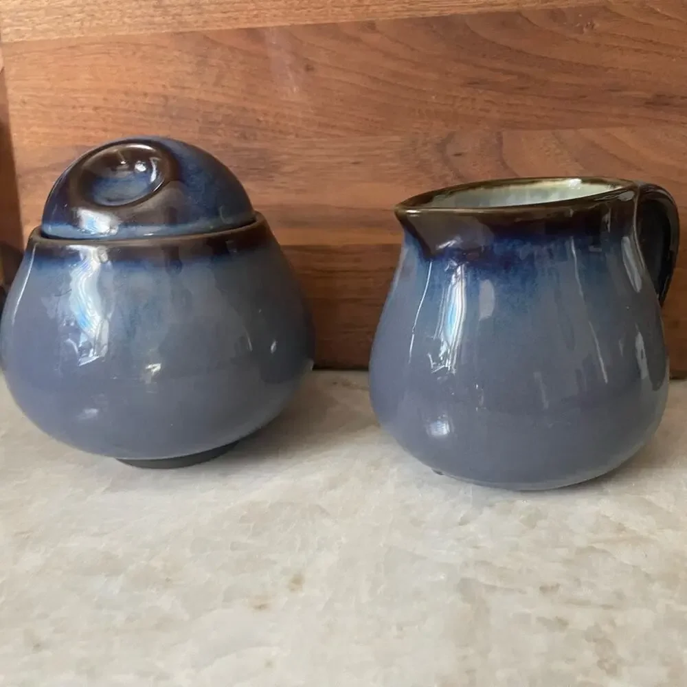 Sango Blue Ceramic Sugar and Creamer Set Nova Blue *Retired
