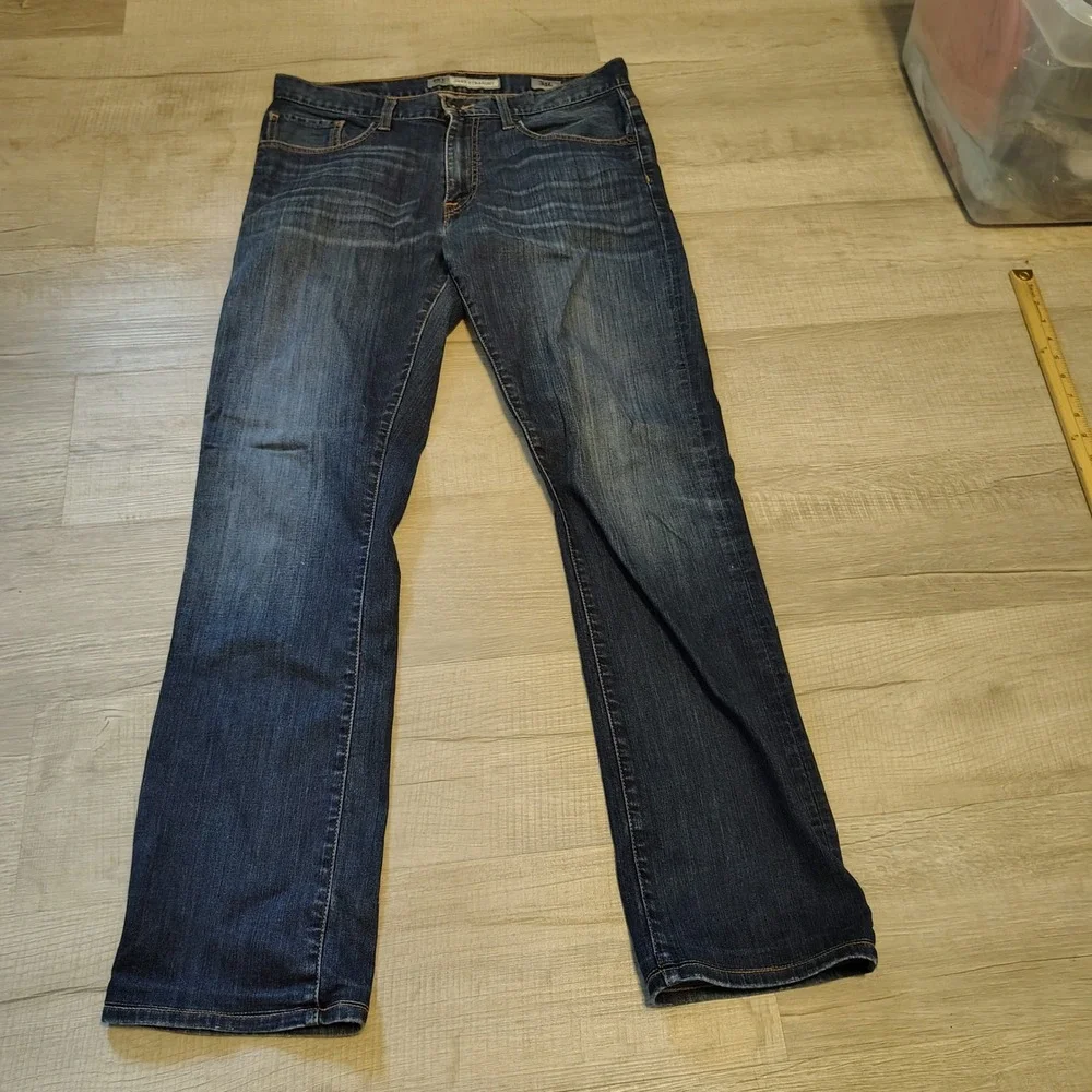 BKE Denim Jake Straight Mens Dark Wash Blue Jeans 34L Stretch Straight Leg