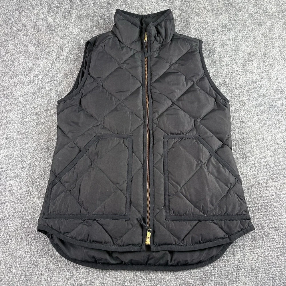 J.Crew‎ Down Puffer Vest Women XXS Black Quilted Preppy Minimalist  Capsule Cozy