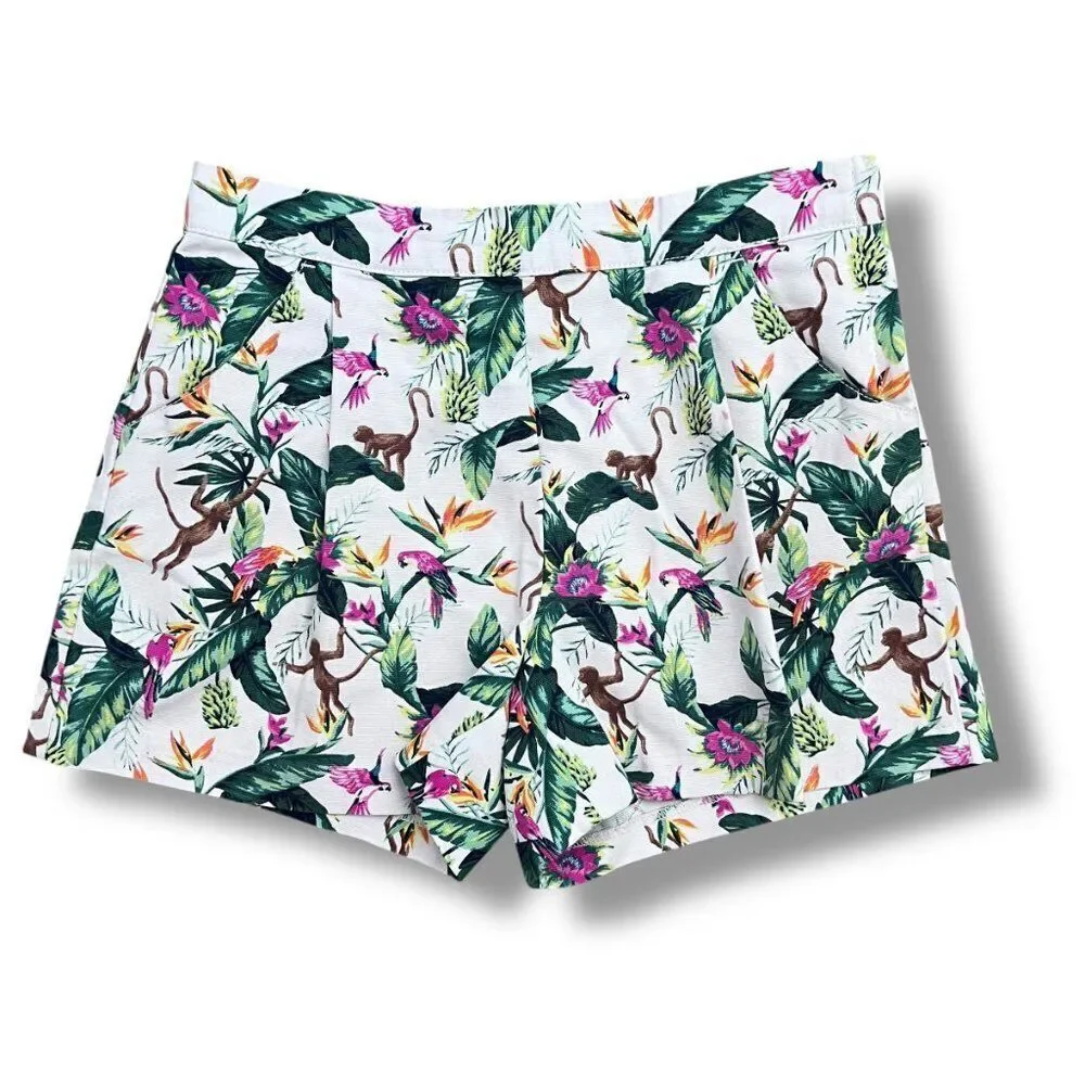 Janie and Jack Girls Tropical Jungle Canvas Short Size 10