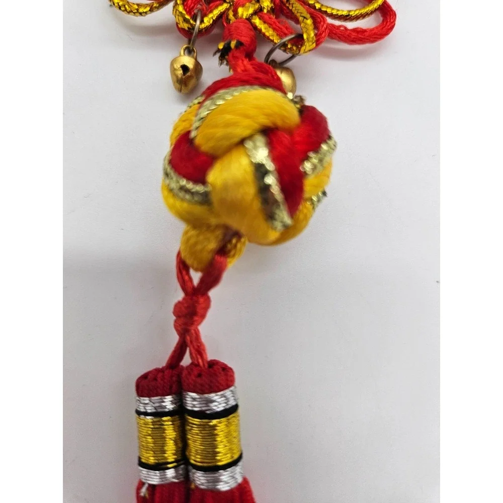 Chinese Knot Tassel Ornament Red Gold‎ Bells Lunar New Year Good Luck Charm 11in