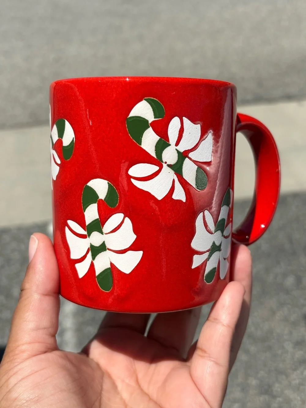 Vintage Waechtersbach Germany Red Ceramic Mug With Green and White Candy Canes