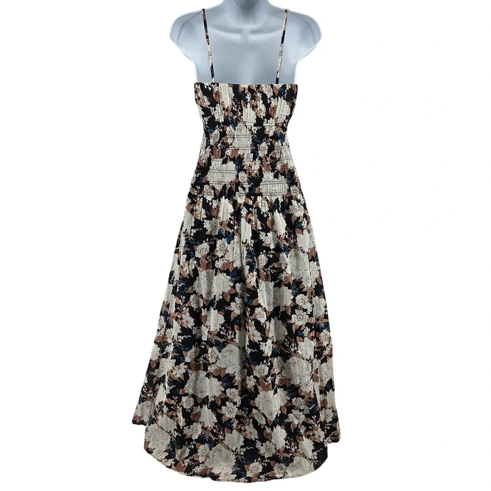 Abercrombie & Fitch Maxi Dress XS‎ Black White Floral Smocked Boho Cottagecore