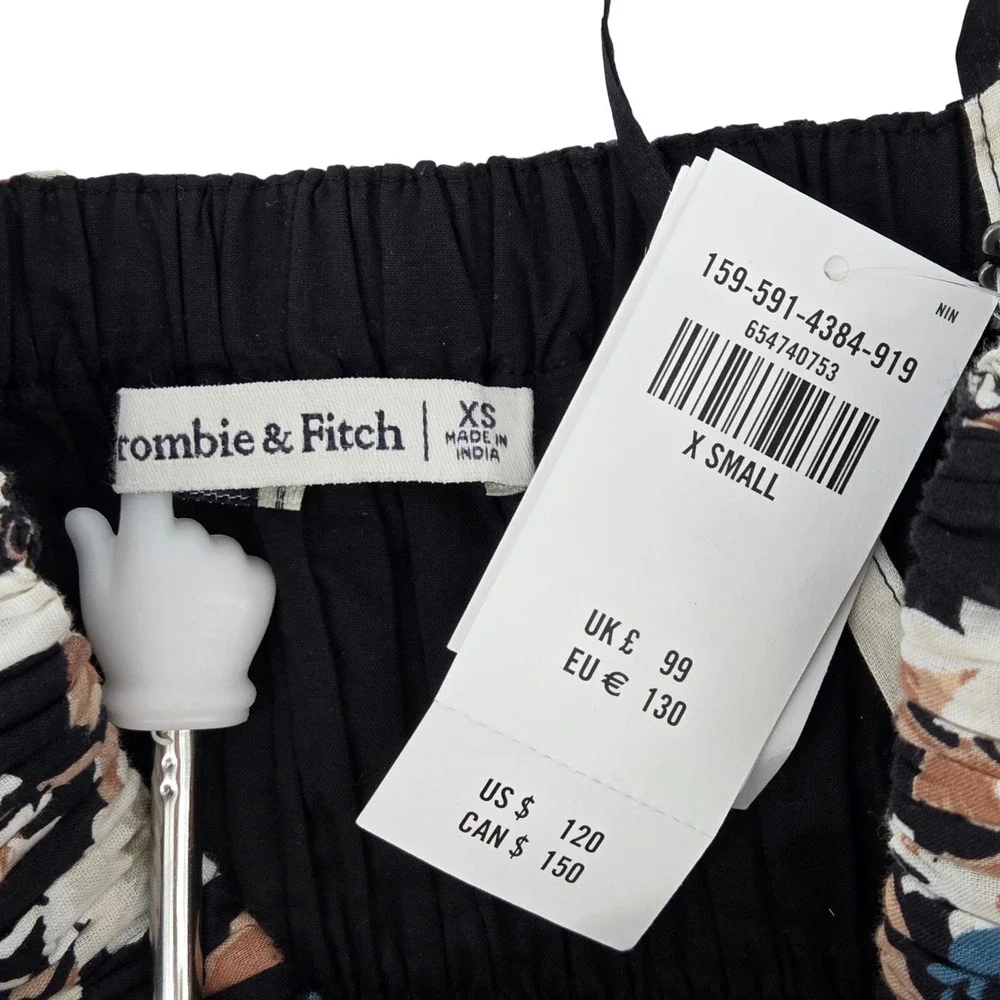 Abercrombie & Fitch Maxi Dress XS‎ Black White Floral Smocked Boho Cottagecore