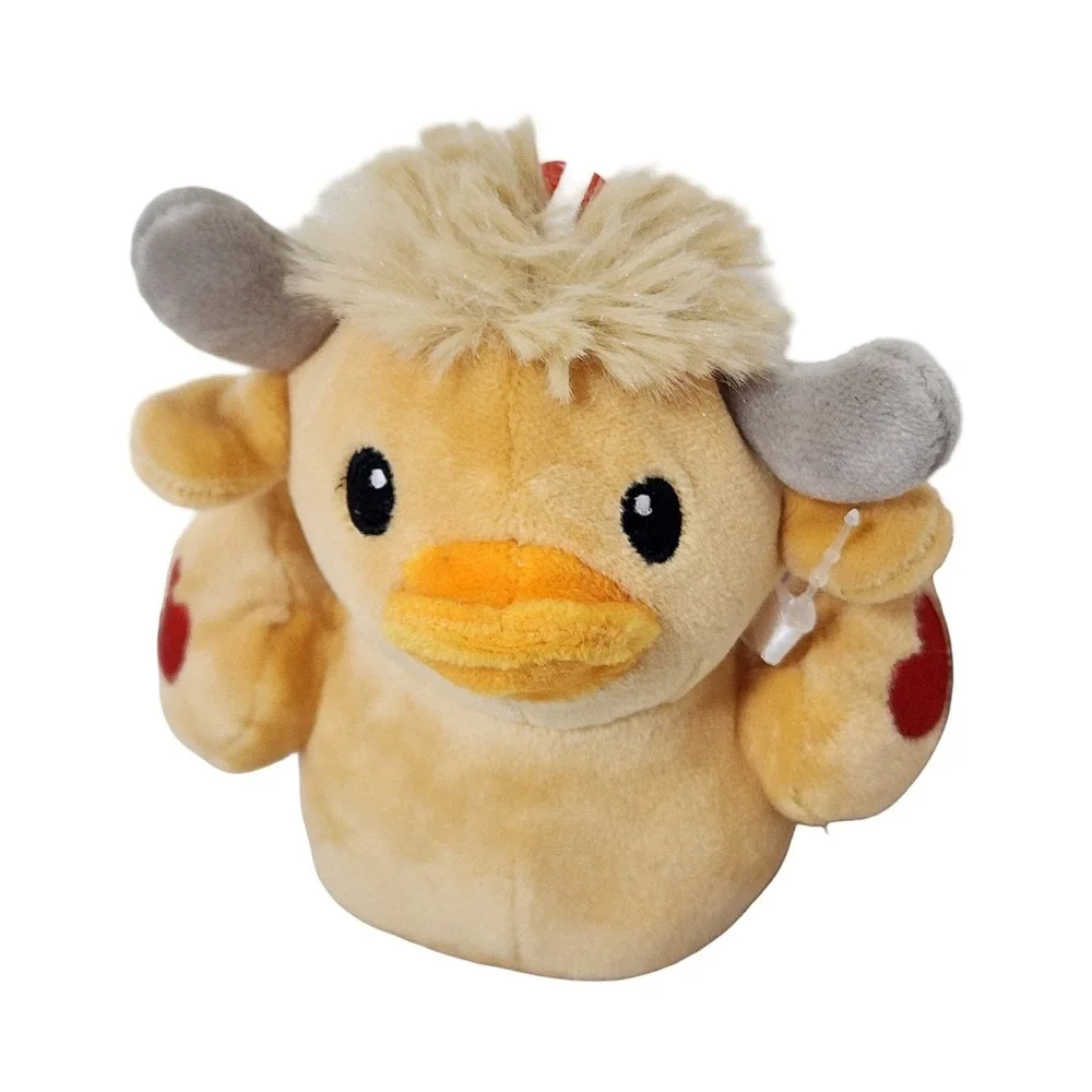 Way to Celebrate Highland Cow Duck Plush Backpack Clip Yellow Heart 4 Inch NWT