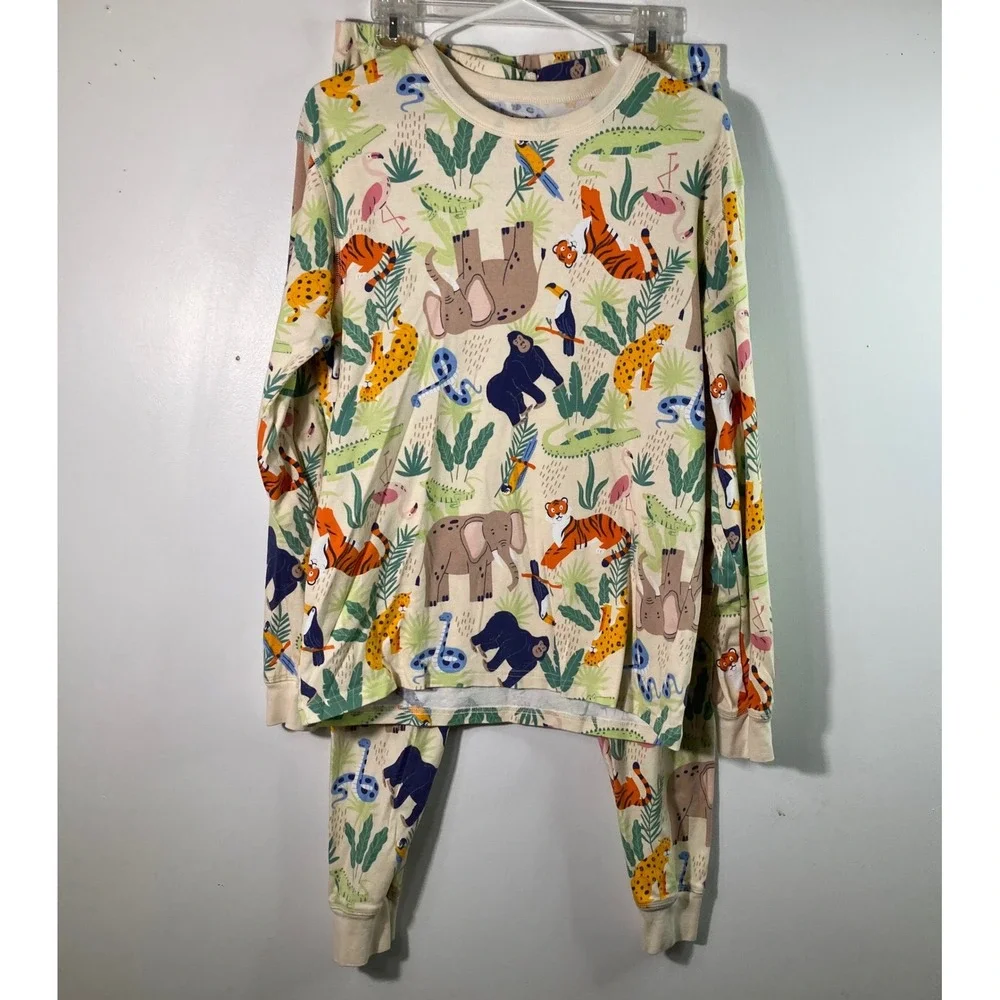Landry's Adult Large‎ Pajama Set Long Sleeve Pants Cream Jungle Animals Print L