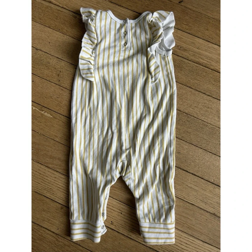 Pehr Baby One Piece Girls Romper, Stripes Away Marigold Ruffle 12-18 months