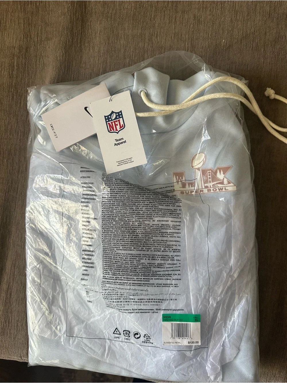 Men's Super Bowl LX Nike Light Blue Dri-FIT Hoodie XL