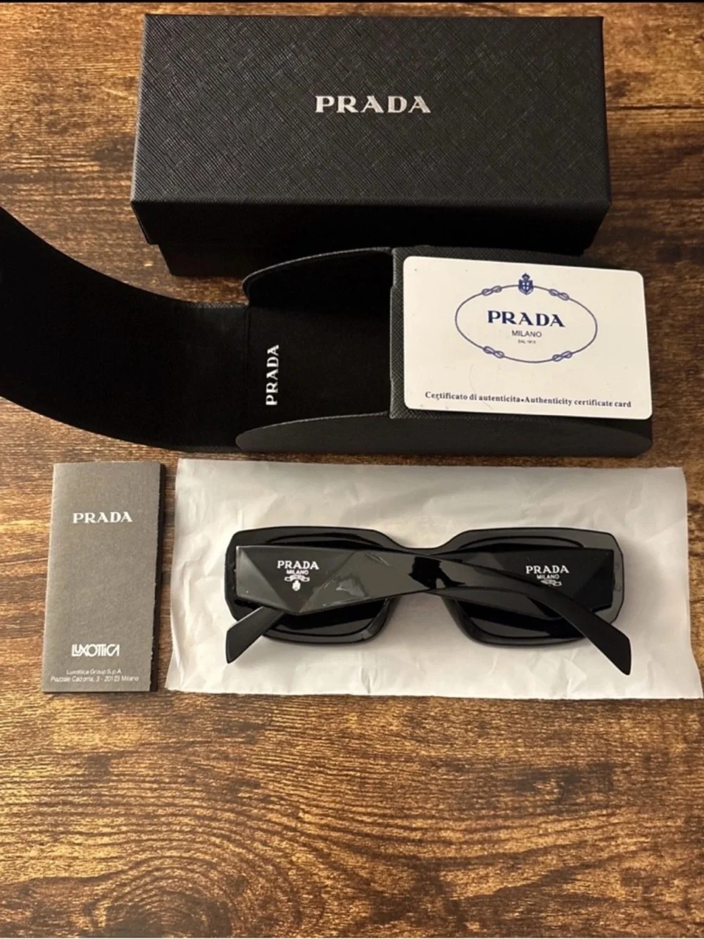 Prada Black Rectangular Sunglasses with Logo