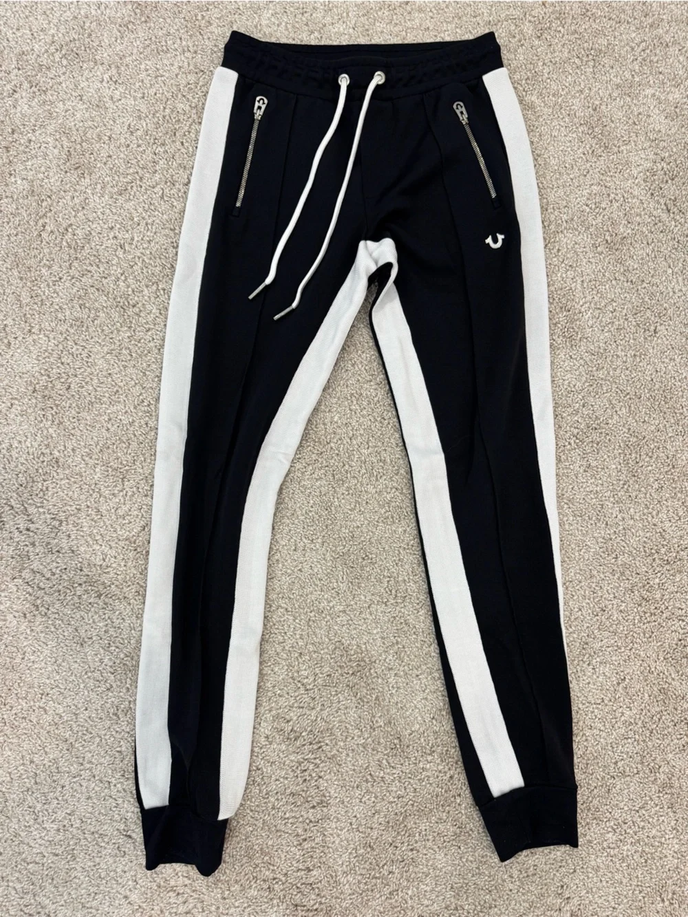 True Religion Black Joggers with White Side Stripes