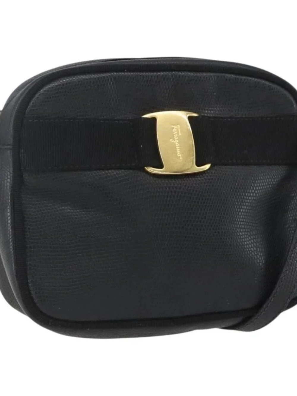 Salvatore Ferragamo Shoulder Bag Leather Black Gold Auth ka1281