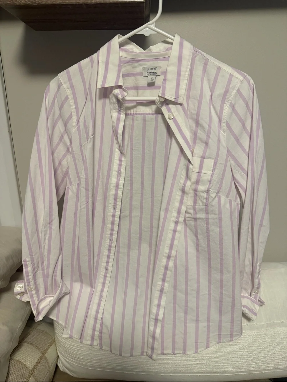 J. Crew womens White Shirt with Lavender Stripes