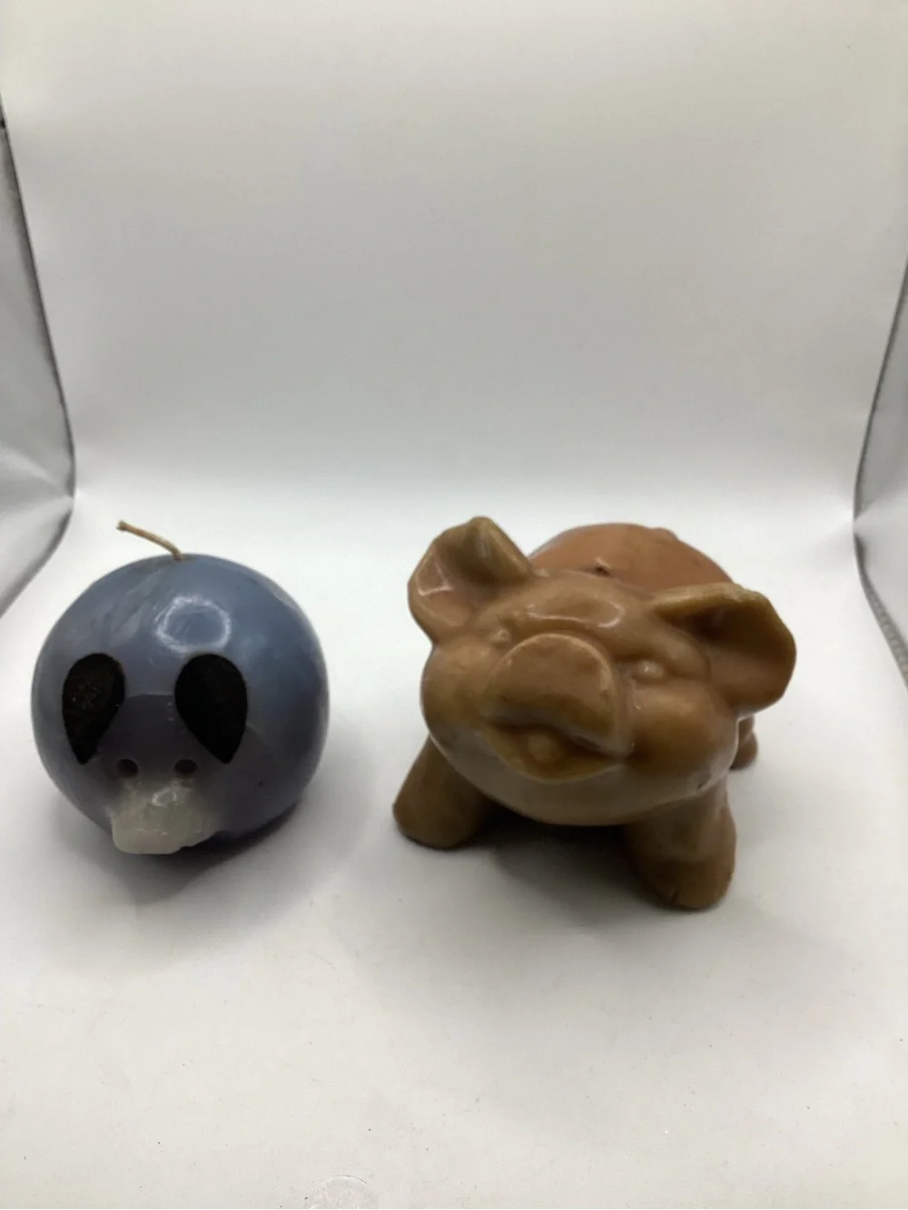 Hallmark Blue Round Pig Candle & Brown Pig Candle Set