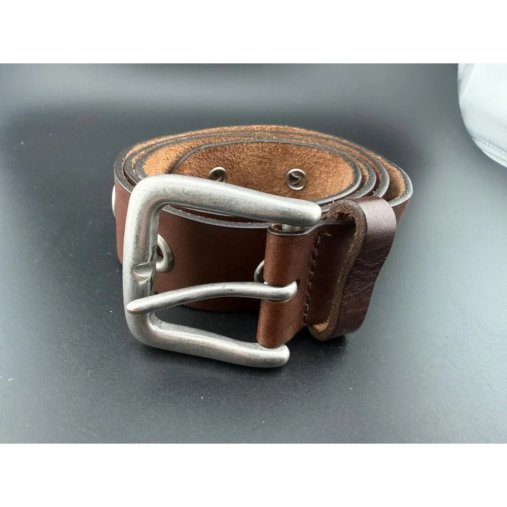 Old Navy Mens Brown Leather Grommet Belt Made in USA Size Large Silver Buckle