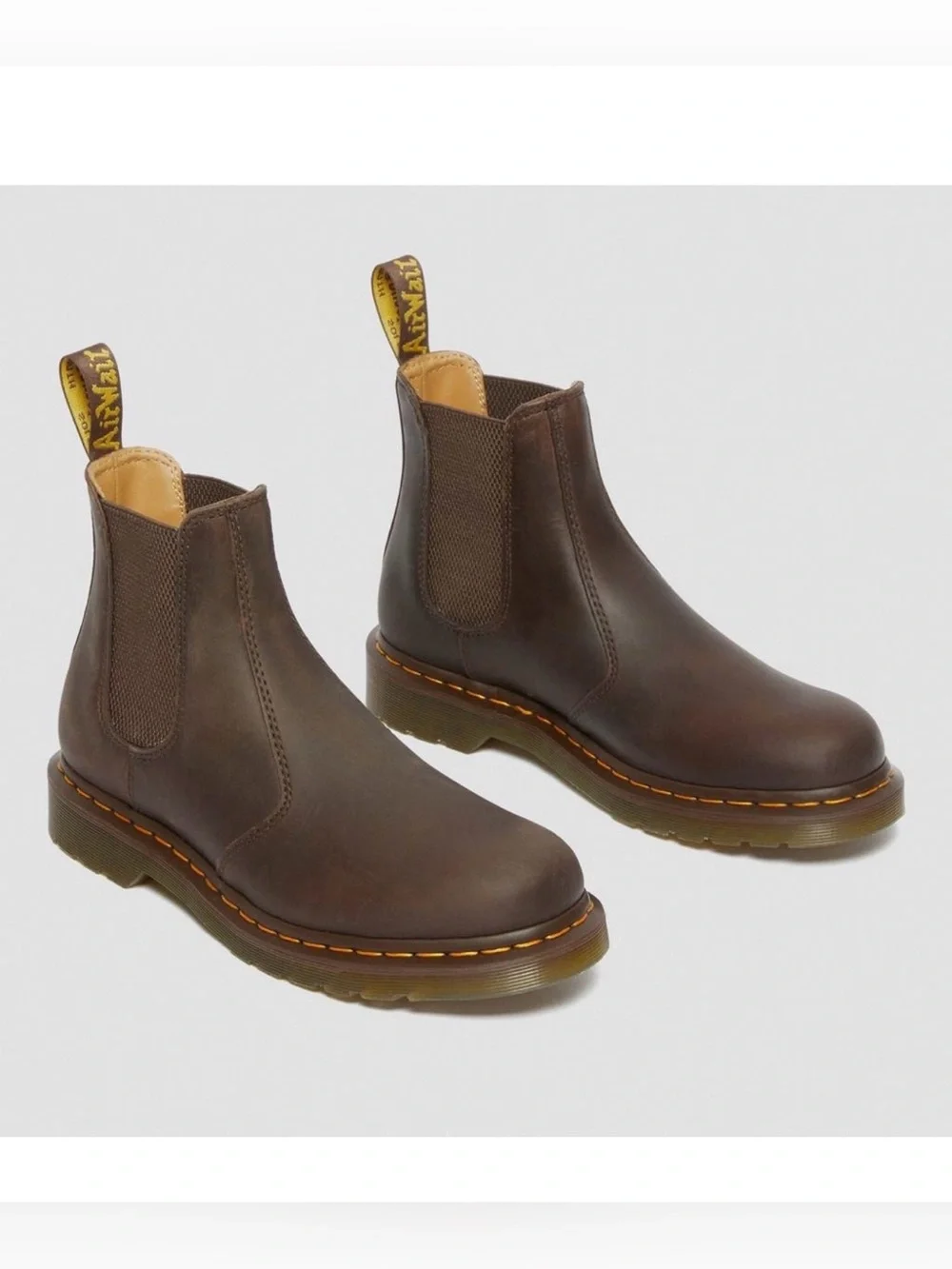 Dr. Martens 2976 Yellow Stitch Leather Brown Chelsea Boots Sz W 5 M 4 NWT