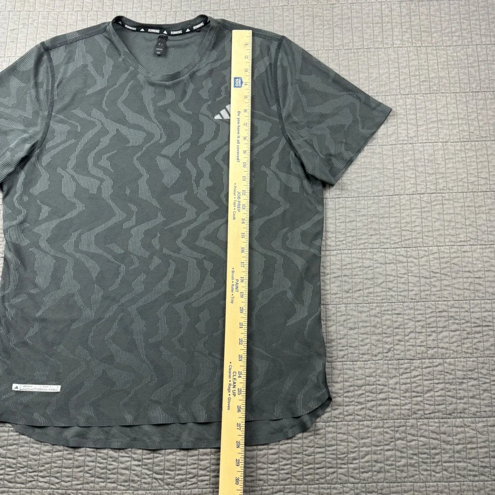 Adidas Mens Large T Shirt Running HEAT.RDY Gray Geometric Short Sleeve Training