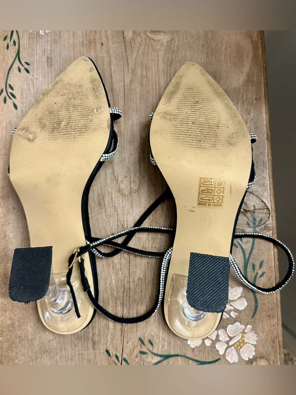 Black Crystal-Embellished Slingback Heels