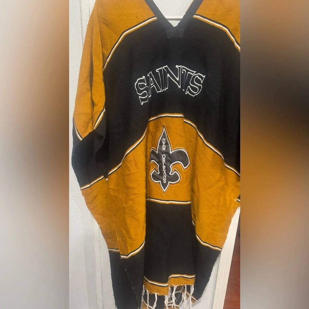 Men's Black and Gold Saints poncho