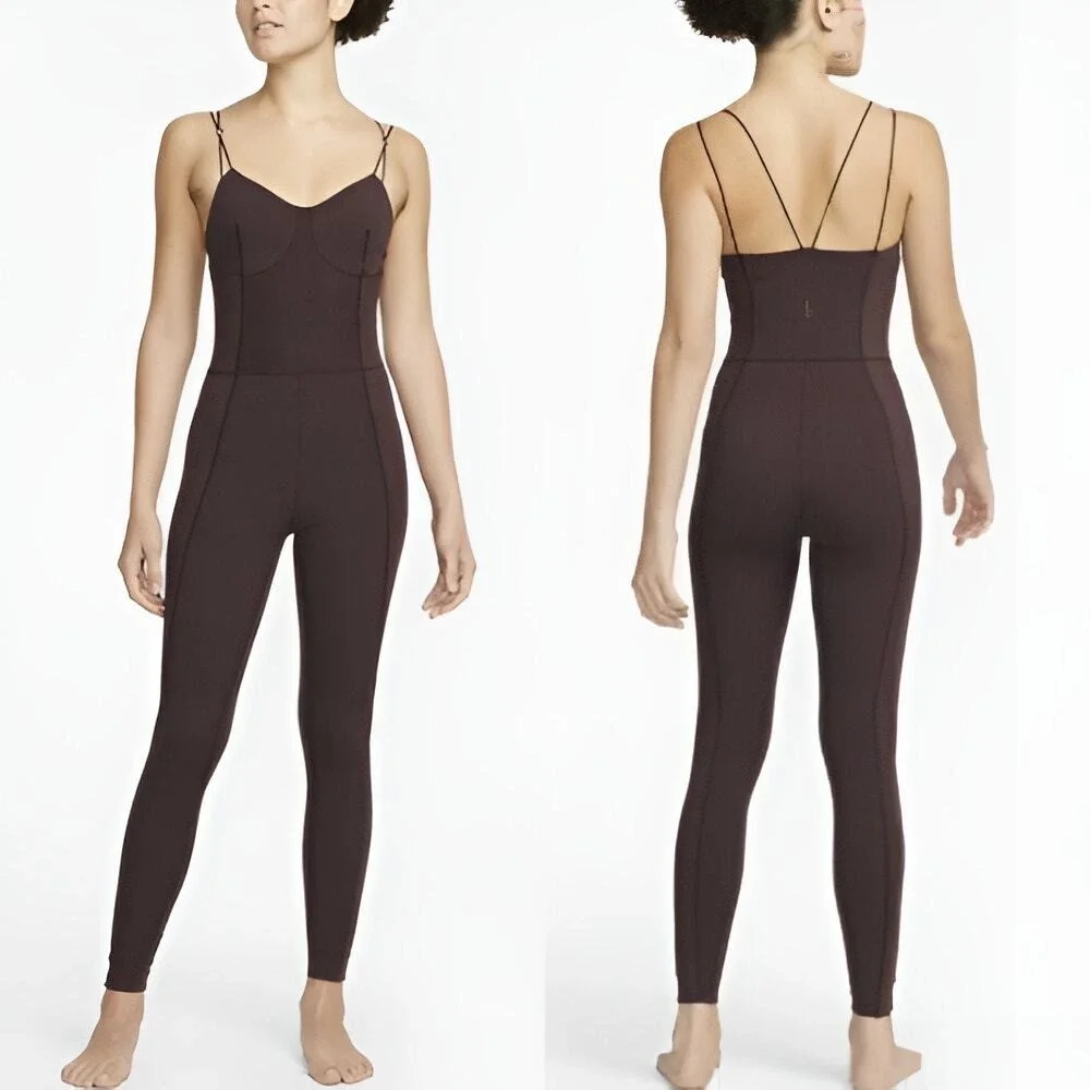 Nike Womens Yoga Luxe Dri-FIT Corset Balletcore Bodysuit Jumpsuit Size XXL Brown