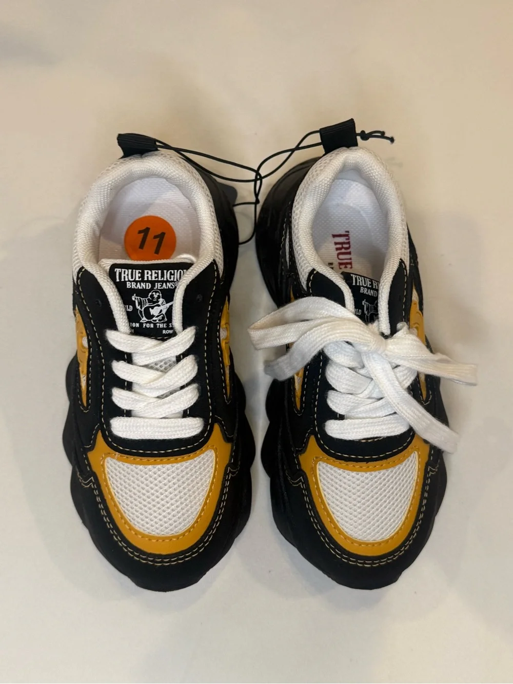 True Religion Boys Dad Sneakers Black Mustard Yellow Chunky Sole NWT Size 12