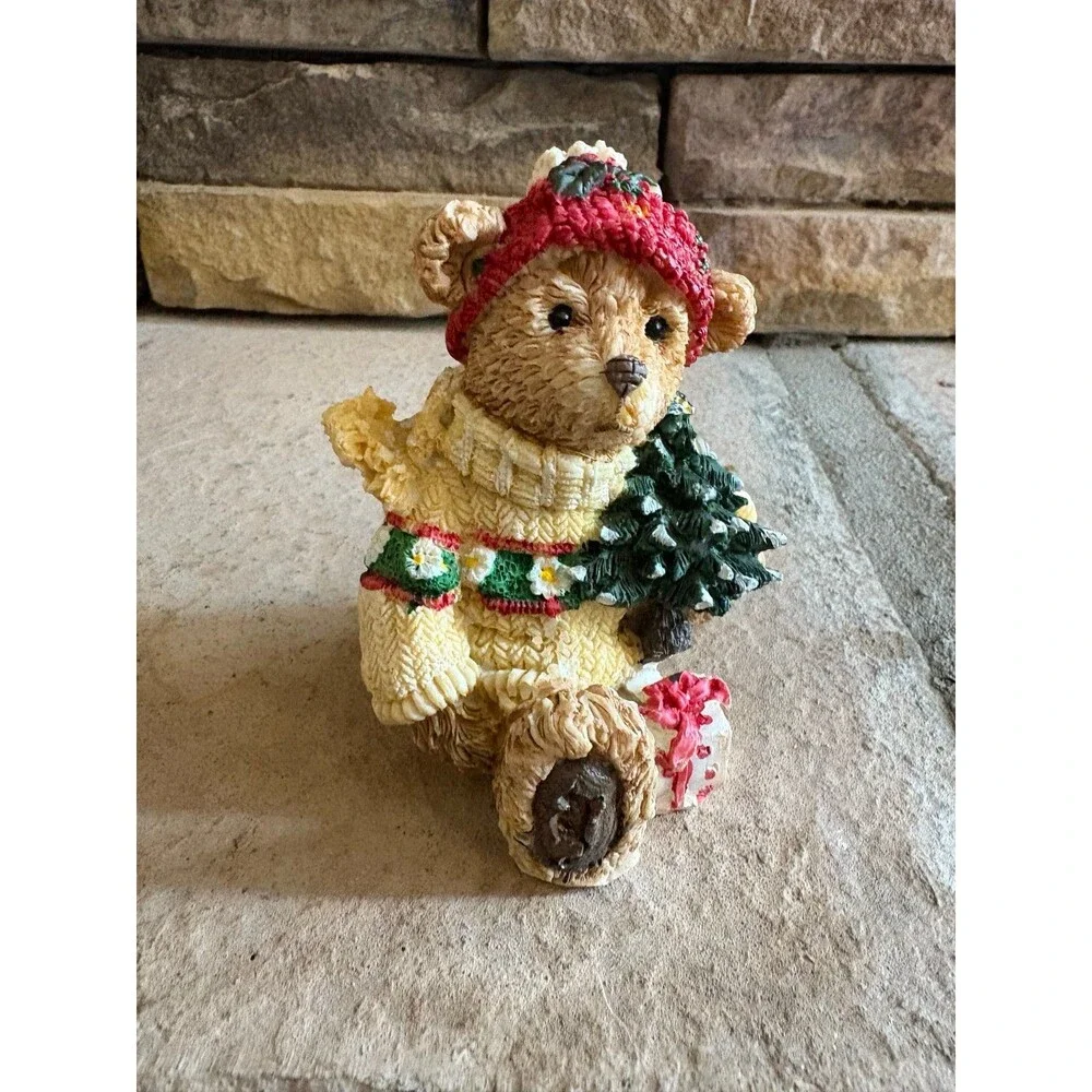 Vintage K's Collection Christmas Decoration Figurine Bear w/hat Sweater Tree