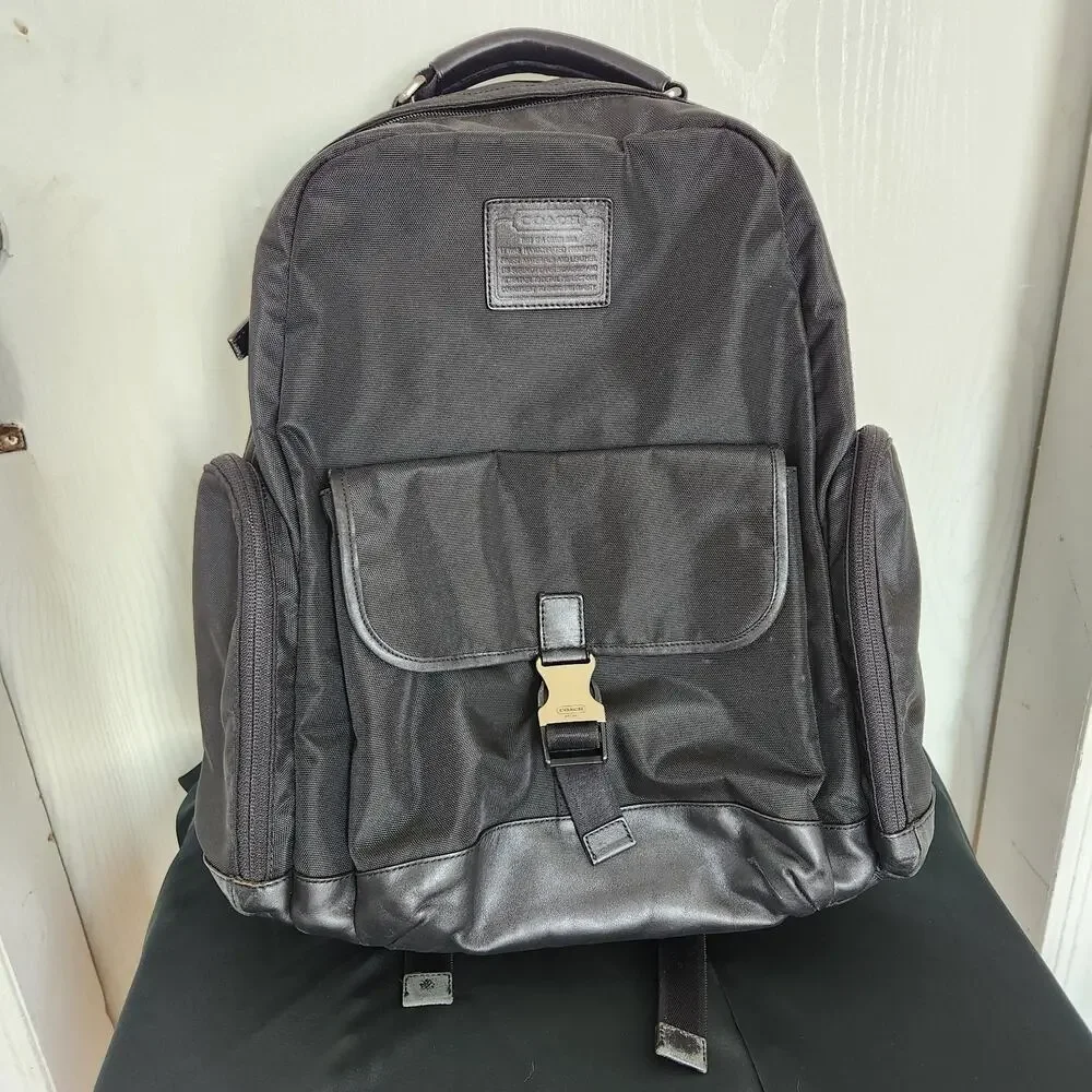 Coach Voyager Luxury Black Nylon Leather Silver Buckle Backpack College School
