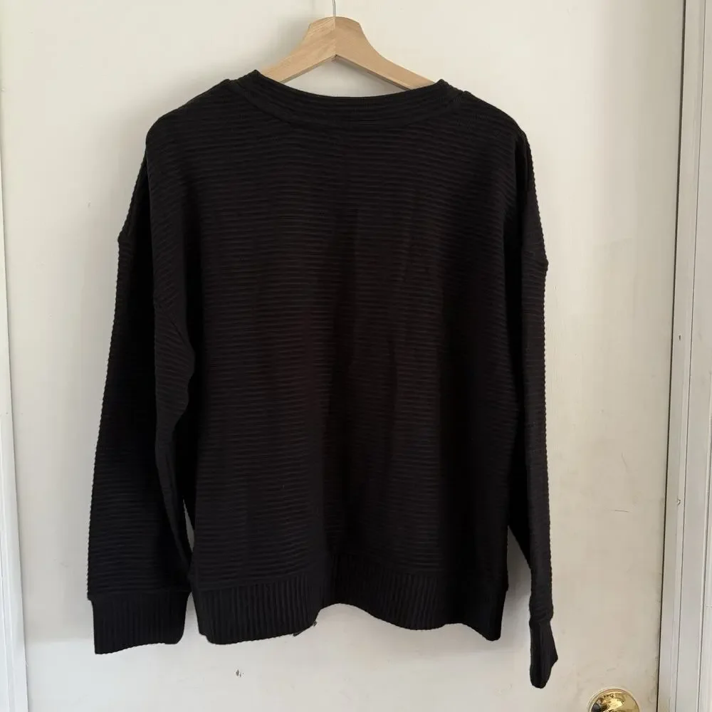 Simply Vera Pullover Stretchy Ribbed Sweater 3/4 Sleeve Black Warm Cozy Cabin XL