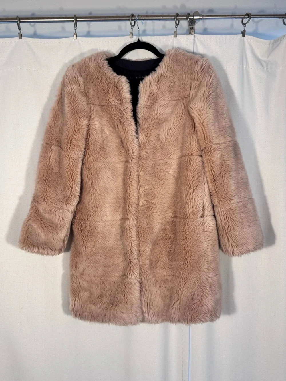 Zara Tan Longline Faux Fur Coat