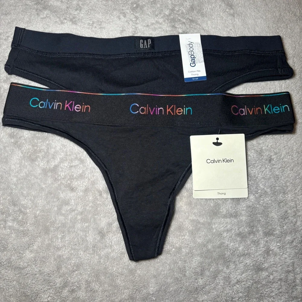 Calvin Klein Rainbow Logo & GapBody Cotton Rib Thong Underwear Bundle Black S
