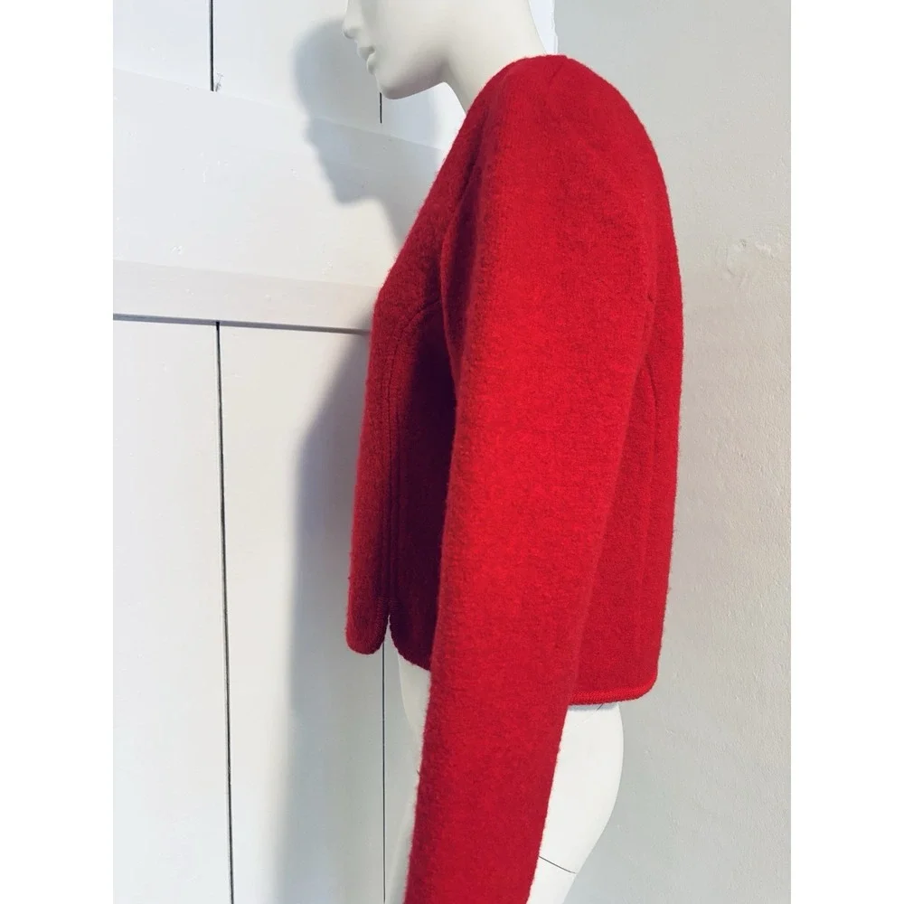 Vintage The‎ Eagles Eye Size 10 Boiled Wool Red Cardigan Sweater Silver Buttons