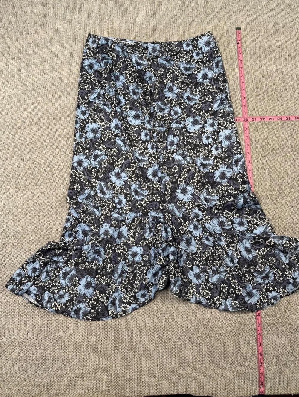 Free People Floral Ruffle Midi Skirt Women's Size 10 Blue