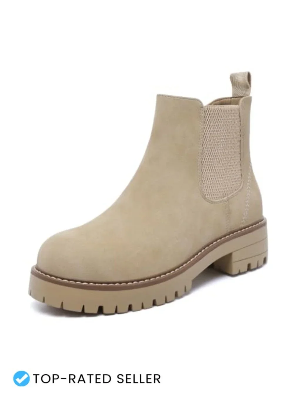 Faux Leather Chelsea Ankle Boots Side Zip Chunky Heel Lug Sole