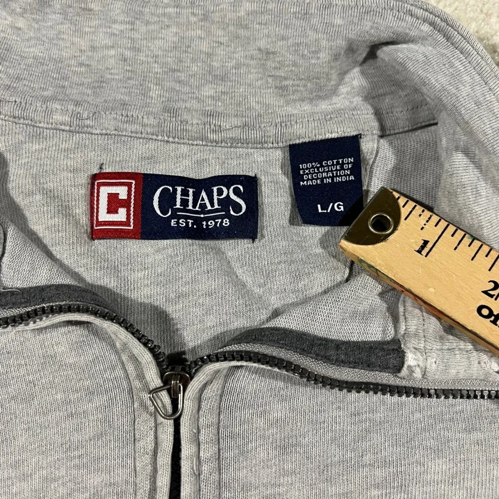 Chaps Quarter Zip Pullover Mens Large Gray Cotton Long Sleeve Crest Logo Sweater
