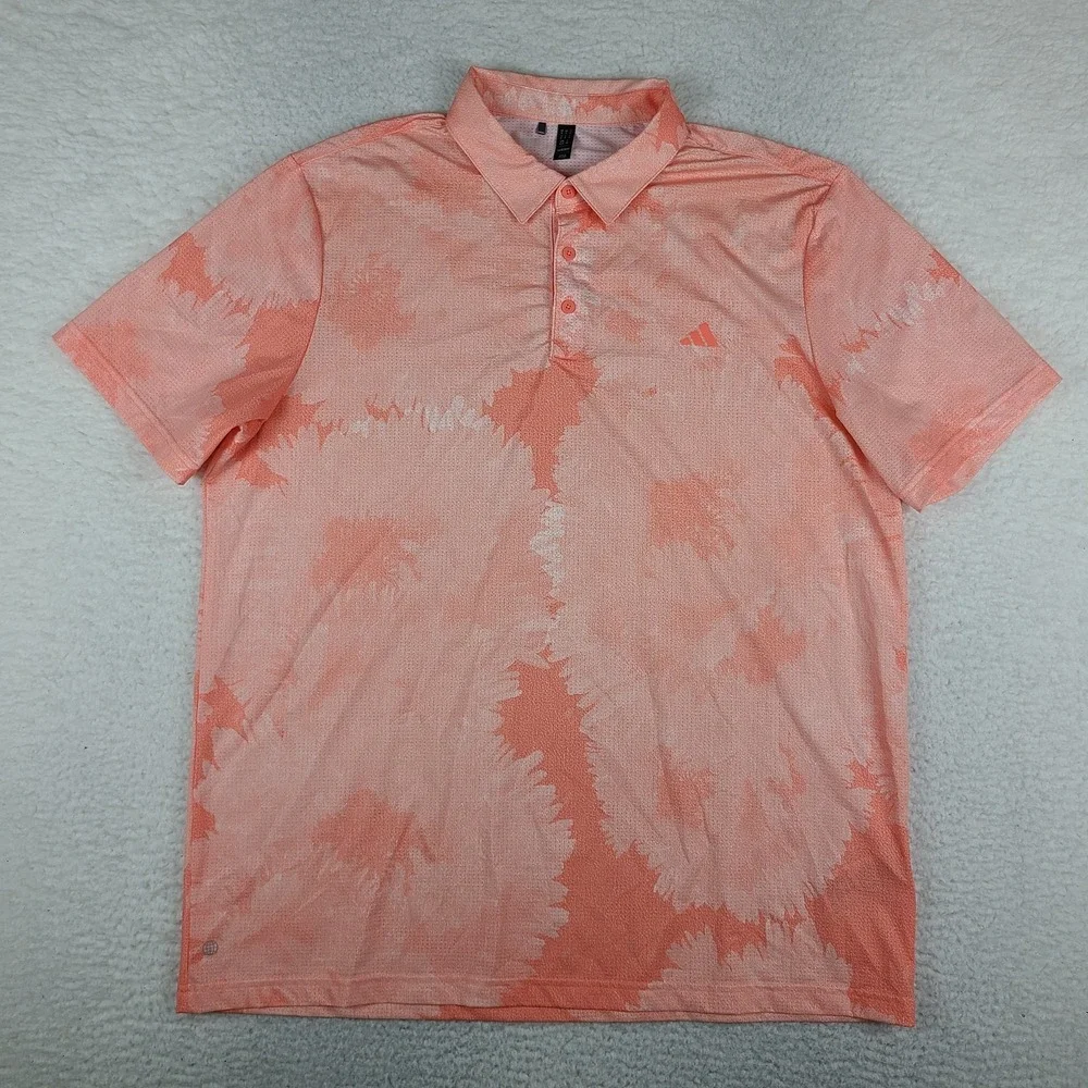 Adidas Polo Shirt Mens XL Orange Floral Breathable Performance Golf Short Sleeve