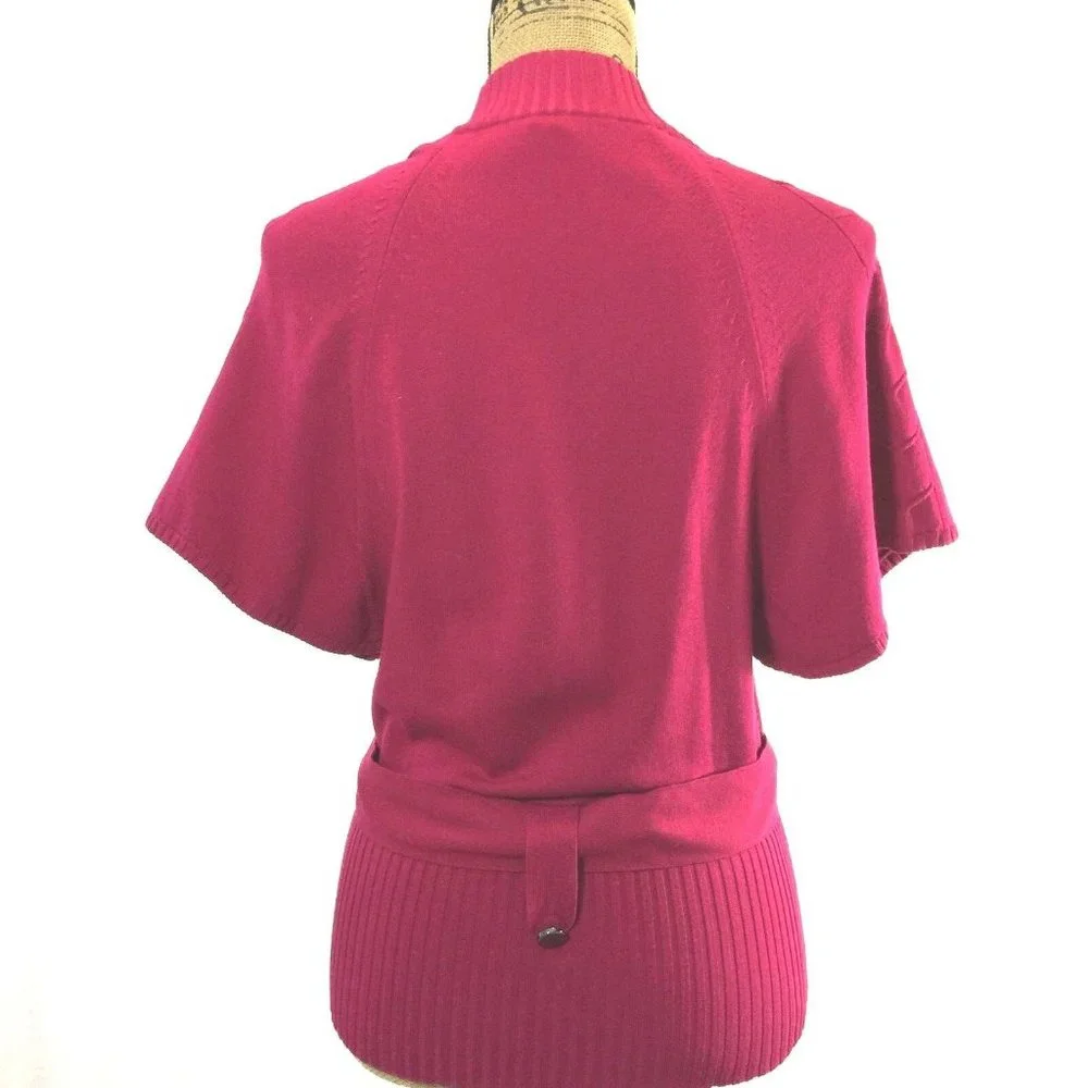 Etcetera Sm S Cardigan Top Dark Pink Belt Silver Buckle Short Dolman Sl‎ Stretch