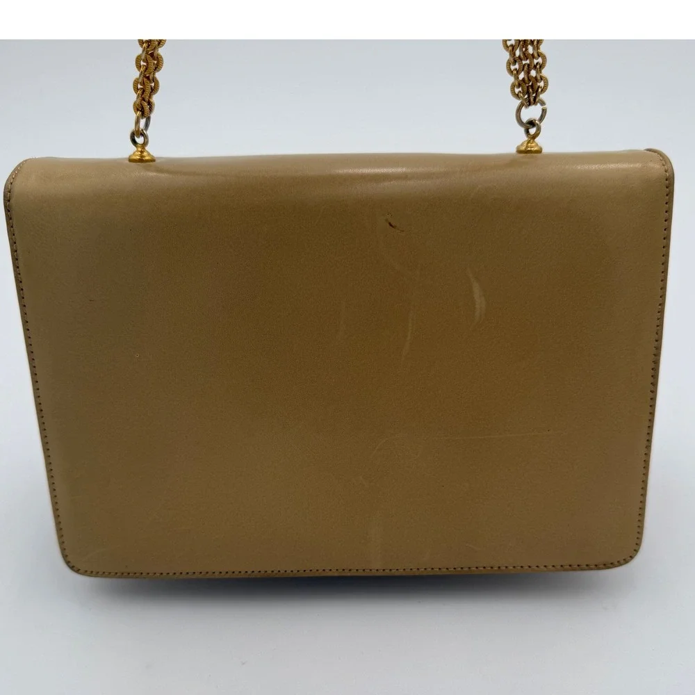 Nicholas Reich 1970's Vintage Baby Camel Leather Shoulder Bag Tan‎ Gold Chain