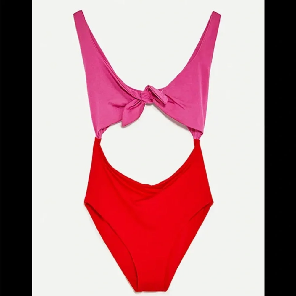 ZARA pink and‎ red cutout one piece swimsuit bikini size S