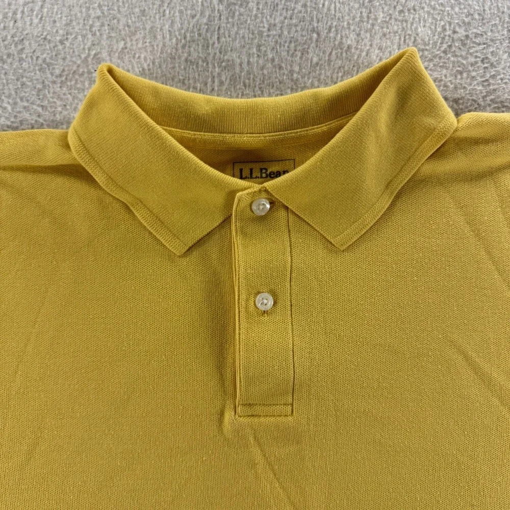 LL Bean Polo Shirt Mens Medium Yellow Good Cotton Pique Short Sleeve 233437