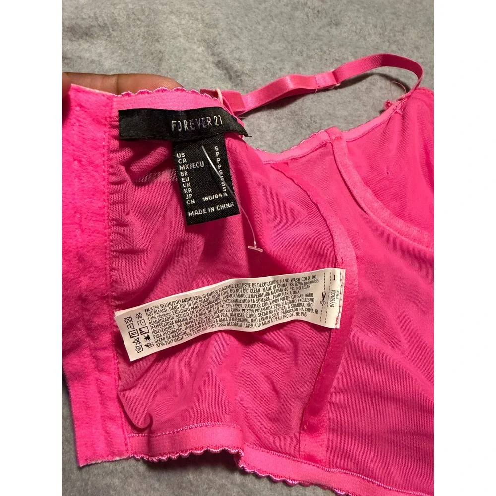 Forever 21 Pink Butterfly Mesh Corset Top Bustier Hot Pink Small