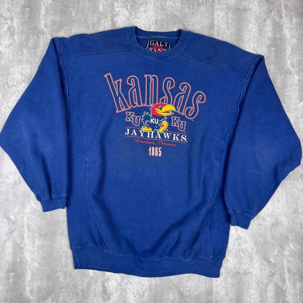 Vintage Kansas Jayhawks Sweatshirt‎ Mens Large Blue NCAA Basketball Galt 90s