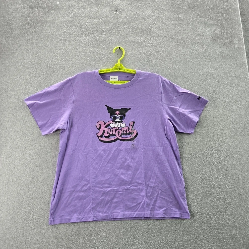Uniqlo Women Shirt XL Purple Graphic Print Kuromi Cat‎ Short Sleeve