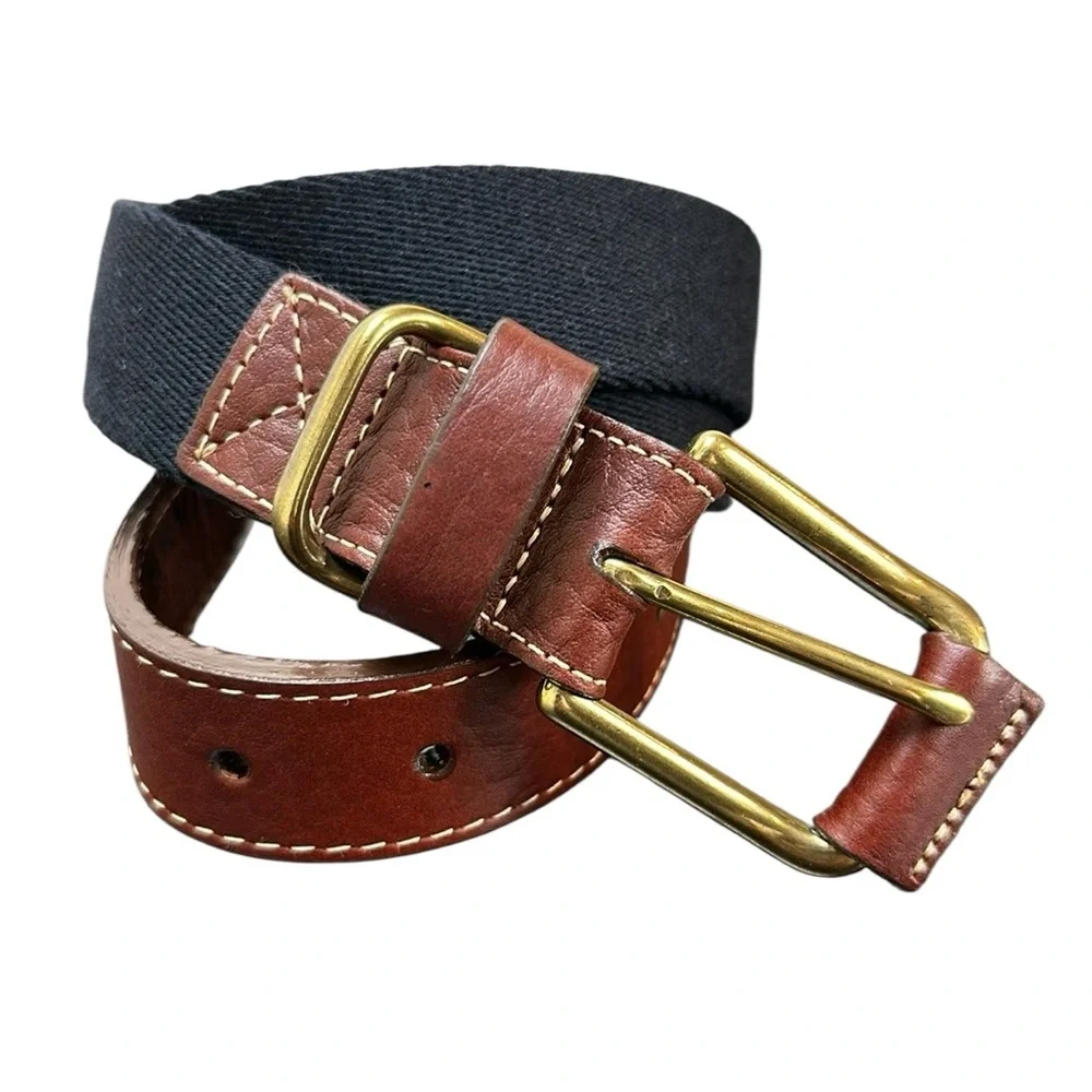 Orvis Brown Leather/Black Canvas Single Prong Brass Buckle Size 38 Made in USA‎