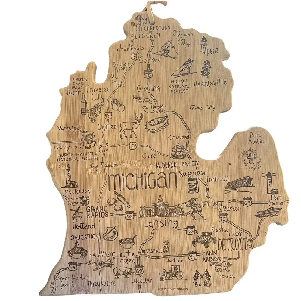 Totally Bamboo Michigan Shaped Serving Tray Cutting‎ Board State Map