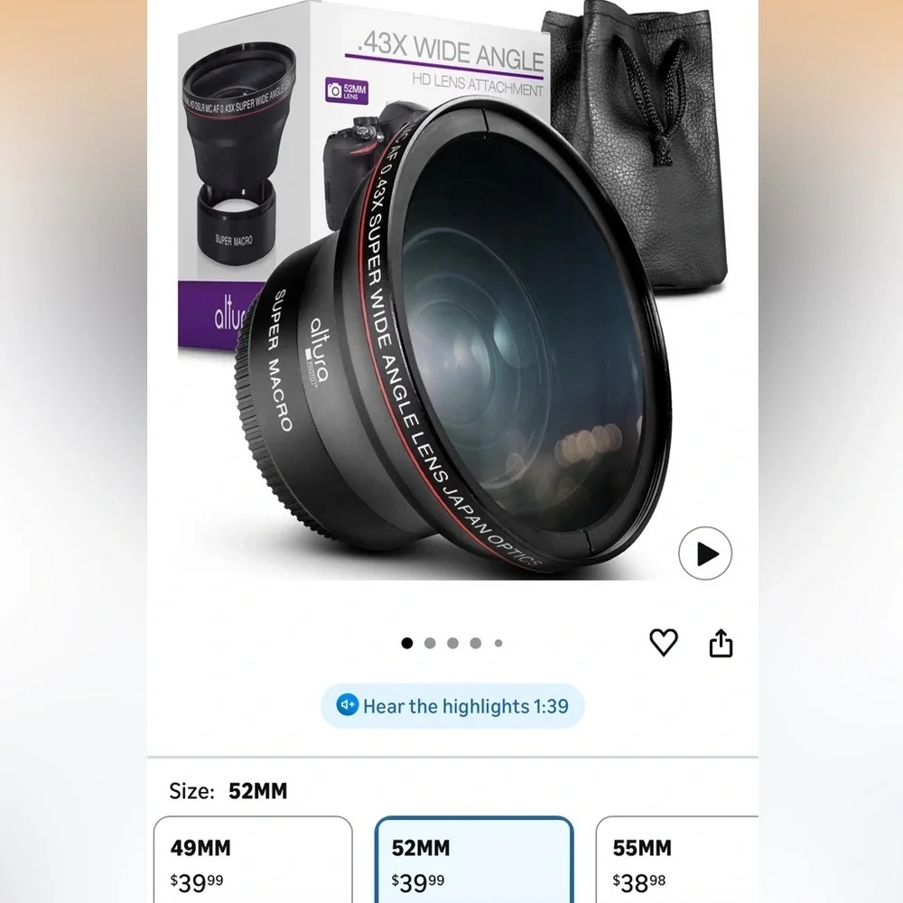 Altura 0.43x Wide Angle Lens 52mm - Black and Red