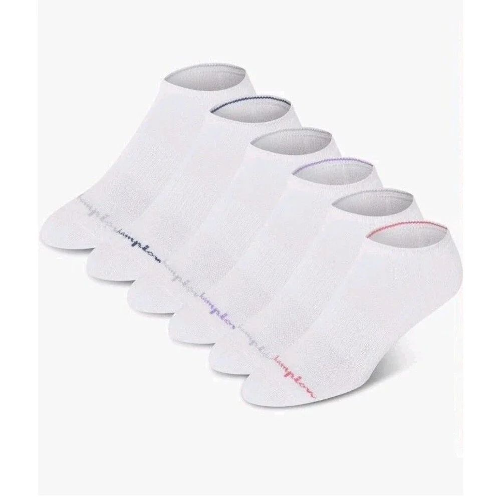 CHAMPION SOCKS WOMEN'S - LOW CUT  WHITE  - SHOE SZ 4-10 PACK 6